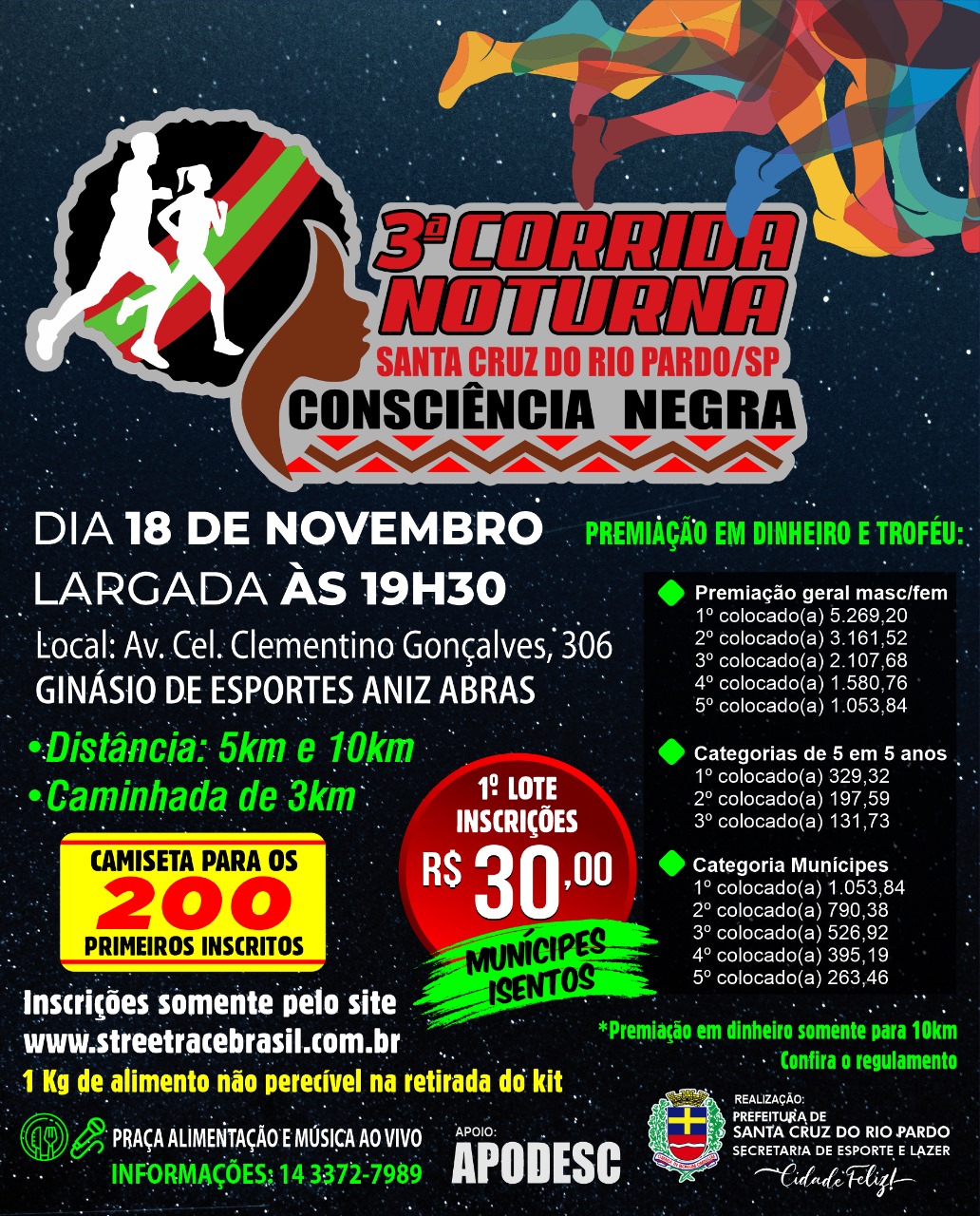 3ª CORRIDA NOTURNA “CONSCIÊNCIA NEGRA” DE SANTA CRUZ DO RIO PARDO