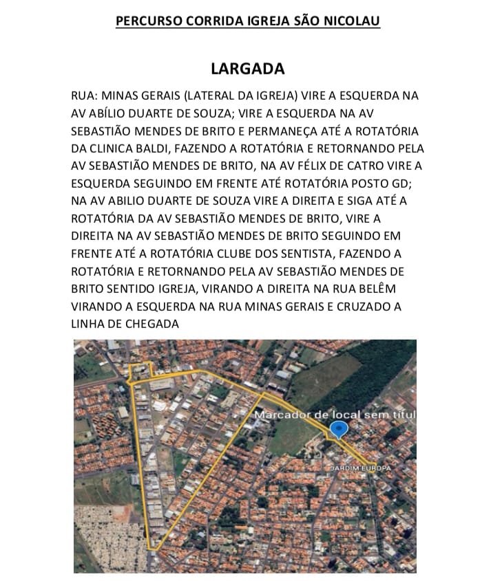 1ª CORRIDA SÃO NICOLAU - Mapa